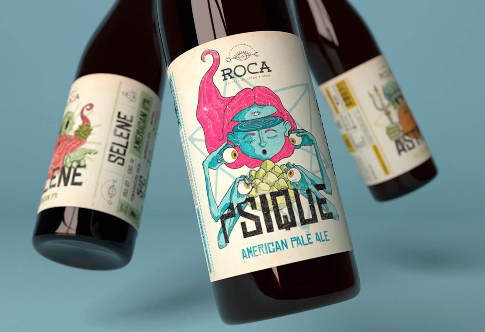 Мистический дизайн для крафтовой пивоварни Roca в Бразилии